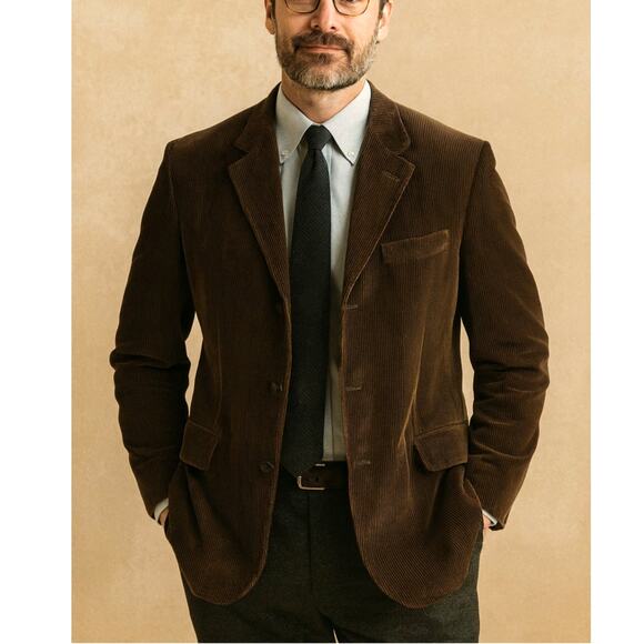 Stafford 44L Big&Tall Corduroy Blazer $149 Elbow Patches Dinner Jacket Brown - Picture 1 of 10